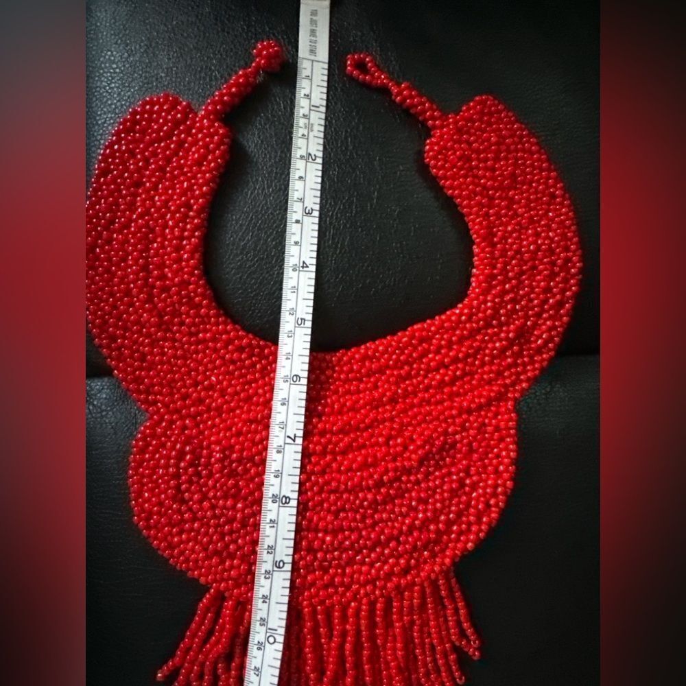 Bold Red Beaded Statement Necklace Glamorous & Un… - image 7